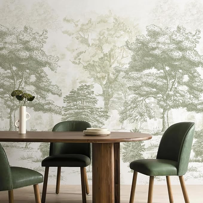 Zeeko Vintage Forest Wall Mural Peel and Stick 144" W x 100" H Canvas Waterproof Tree Self-Adhesive Wallpaper Large Nature Landscape Art Deco for Bedroom