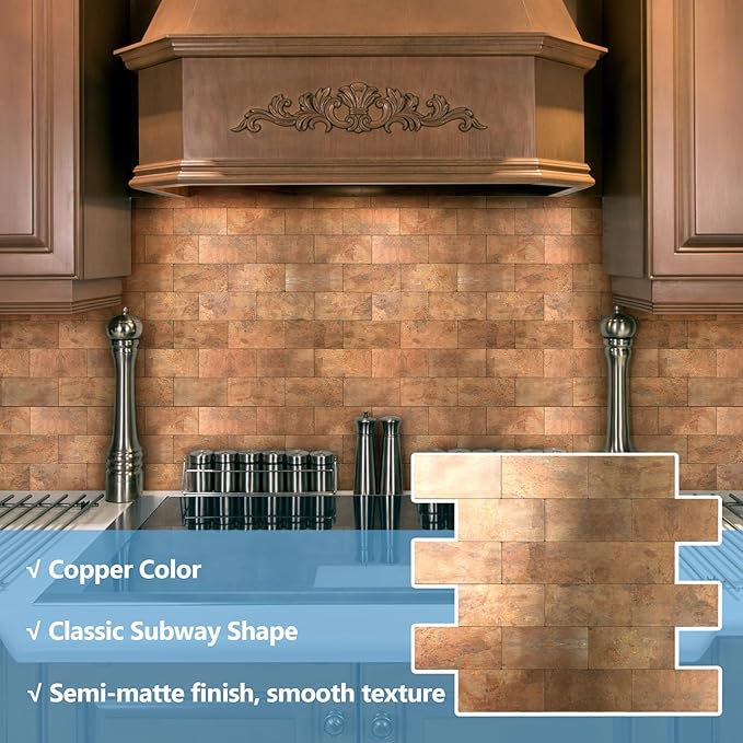 1-Pack Peel and Stick Tile Backsplash 12"X12" PVC Wall Tiles, Stick on Backsplash for Kitchen, Bathroom Tile, Fireplace Décor, Laundry Table, Stair Decals in Copper Metal