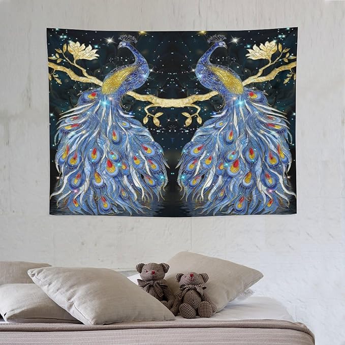 ZhiRain Elegant Peacock Tapestry Wall Hanging Exotic Fantastic Animal with Glitter Starry Sky Modern Tapestries Home Decor for Living Room Bedroom Farmhouse Apartment Dorm 30"x40"