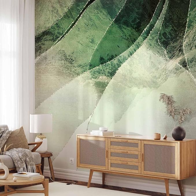 artgeist Wall Mural Abstract 77x55 in - Peel and Stick Self-Adhesive Wallpaper Removable Large Sticker Foil Wall Decor Print Picture Image Design 3D Effect Marble Green Like Painted a-A-10216-a-a