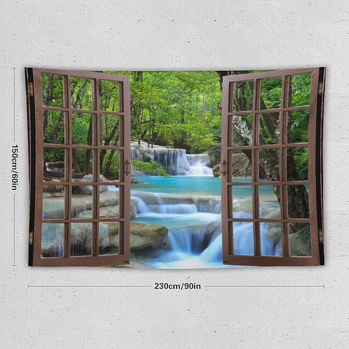 ZhiRain Waterfall Tree Landscape Tapestry Wall Hanging Natural Scenery Forest Garden Spring Stone River Tapestries Home Decor for Living Room Bedroom Apartment Farmhouse Dorm 60"x90"