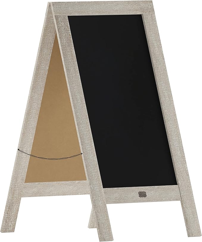 A Frame Chalkboard with Chalk Markers by HBCY Creations: 40x20 Solid Wood A-Frame Sign Lightwash Double-Sided Magentic Menu Board, Deluxe Set Includes 8 Chalk Markers, 10 Stencils, 2 Magnets
