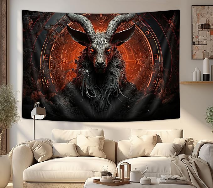 YDIDIAN Demon Goat Head Tapestry, Occult Demon Red Black Gothic Witch Tapestry, 70s 80s Hippie Wall Decor Tapestry Wall Hanging for Home College Dorm Living Room, Panels 70 x 60 inch