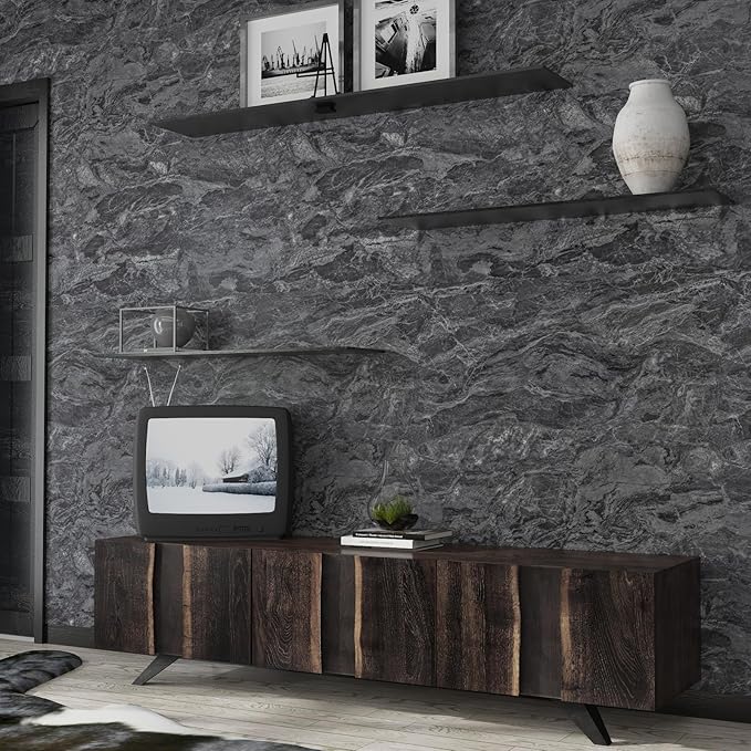 197x48inch Extra Wide Marble Granite Contact Paper peel and stick on Kitchen Countertops Vinyl laminate Sheets Wallpapers Black White Matte Self Adhesive Sticker Bathroom Removable Wall Wrapping Paper