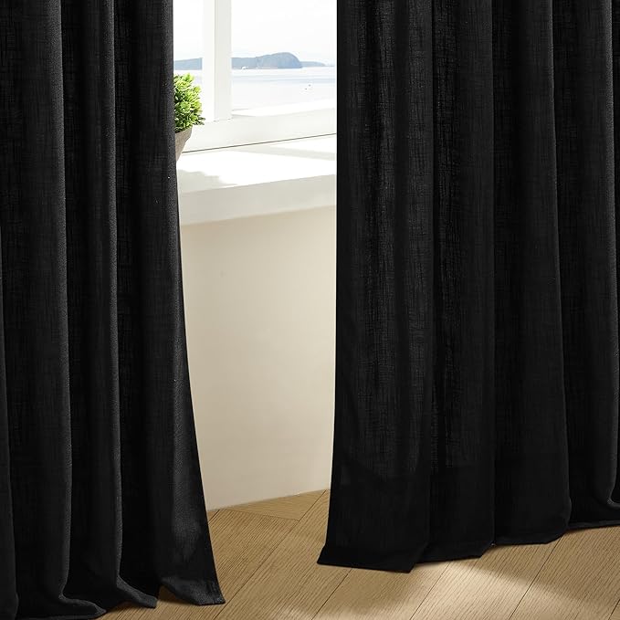 120 Inch Curtains High Ceiling Tall Curtains 2 Panels Set for Living Room Pinch Pleated with Hooks Rings Back Tab Bohemian Semi Sheer Drapes Cottage Long Large Window Drapes 120 Length Black
