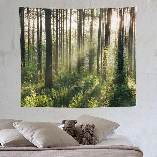 ZhiRain Forest Tree Tapestry Wall Hanging Nature Landscape Sunshine Through Tree Green Fresh Woodland Scenery Tapestries Home Decor for Living Room Bedroom Apartment Farmhouse Dorm 50"x60"