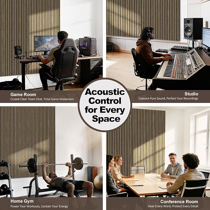 Acoustic Wall Panels, 2 Pack Wood Slat Wall Panel, Soundproof Wall Panels, 3D Textured Wall Decor for Ceiling and Wall, 23.6" x 47.2", in Walnut Finish