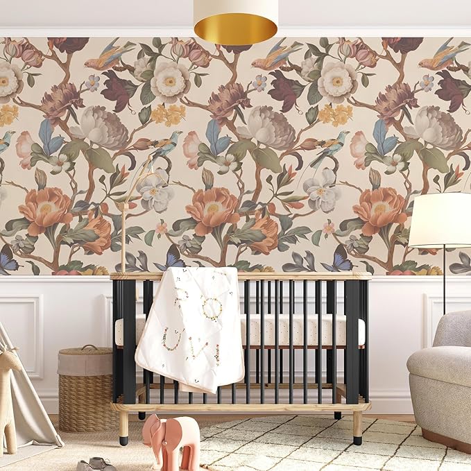 Zeeko Beige Floral Mural Peel and Stick Wallpaper Removable Vintage Wallpaper Large Art Decor for Bedroom Livingroom Home 118'' x 65''
