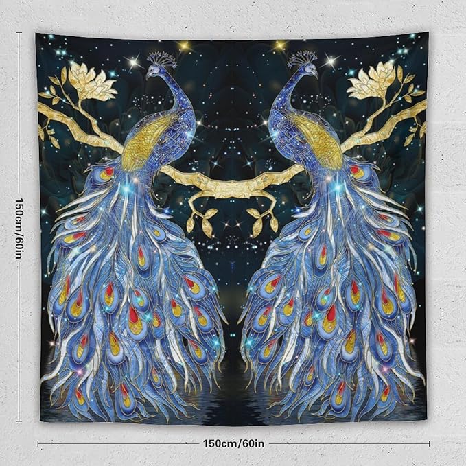 ZhiRain Elegant Peacock Tapestry Wall Hanging Exotic Fantastic Animal with Glitter Starry Sky Modern Tapestries Home Decor for Living Room Bedroom Farmhouse Apartment Dorm 60"x60"
