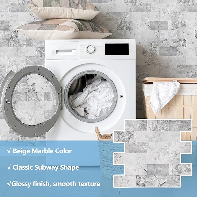 1-Pack Peel and Stick Tile Backsplash 12"X12" PVC Wall Tiles, Stick on Backsplash for Kitchen, Bathroom Tile, Fireplace Décor, Laundry Table, Stair Decals in Gray Stone