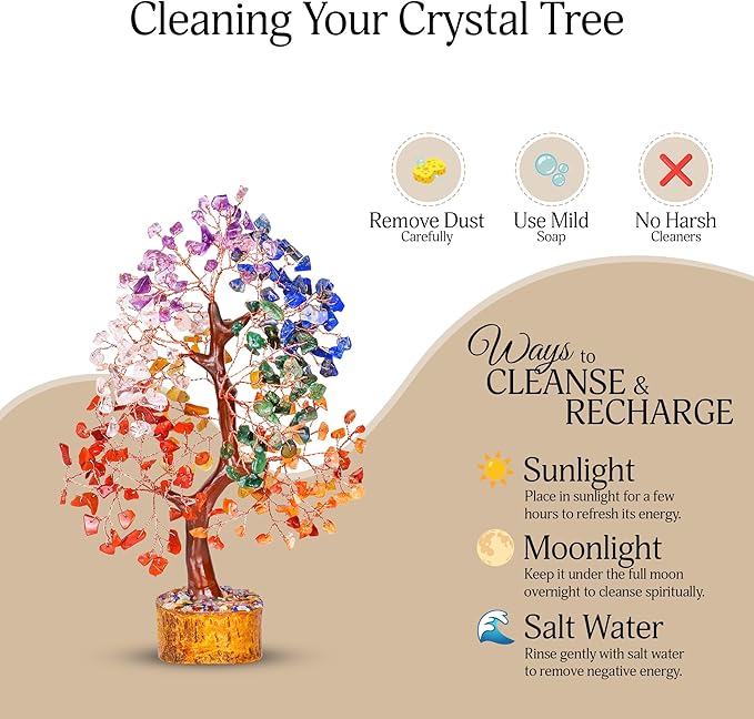 YATSKIA Seven Chakra Crystal Tree, Gemstone Tree of Life, Birthday Gifts for Women, Home Office Decor, Feng Shui Decor, Crystal Gifts