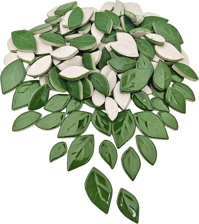 500g/1.1lb Leaf-Shaped Ceramic Mosaic Tiles,Ceramic Mosaic Pieces for Crafts,Mosaic Tiles for Home Decoration or DIY Crafts,Mosaic Making Supplies. (Dark Green)