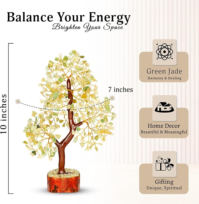 YATSKIA Green Jade Tree - Crystal Tree for Positive Energy - Crystals and Stones - Crystal Decor - Positive Energy Gifts for Women - Jade Stone - Meditation Decor
