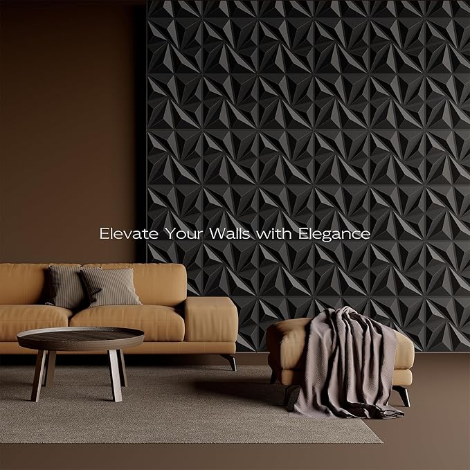 18-Pack 3D Wall Panels, 70" x 35" Textured Geometric Design Wall Tiles, PVC Decorative Wall Panels for Living Room, Bedroom, Bathroom, Office, Modern Wall Decor, Easy Install & Paintable - Black