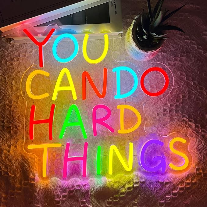 You Can Do Hard Things Neon Sign,Motivational LED Signs for Wall Decor,USB Powered Dimmable Neon Light for Classroom Office Library Kids Wall Art Bedroom Game Room Birthday Party Backdrop Decoration