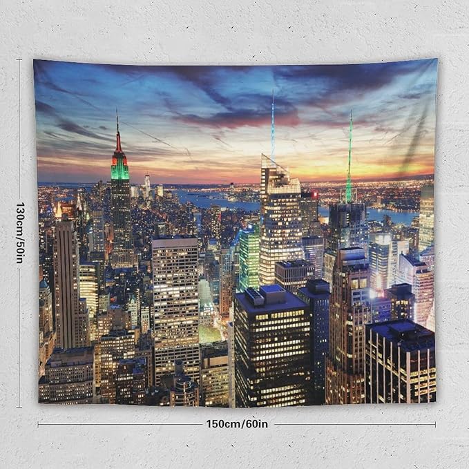 ZhiRain New York Tapestry Wall Hanging NYC Urban Skyscrapers Skyline Sunset Streets USA Architecture Tapestries Home Decor for Living Room Bedroom Apartment Farmhouse Dorm 50"x60"