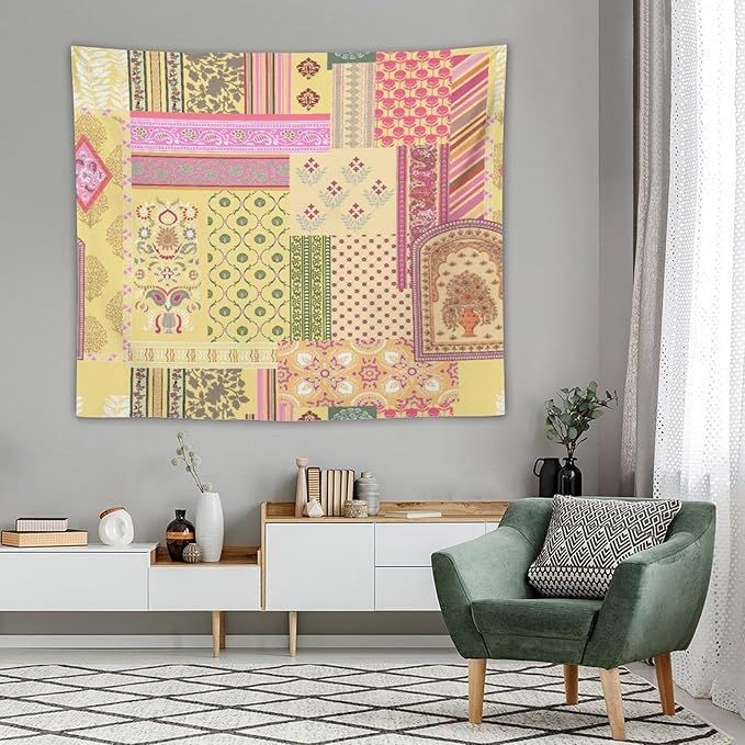 ZhiRain Patchwork Bohemian Tapestry Wall Hanging Colorful Boho Flower Floral Botanical Vintage Retro Indian Tapestries Home Decor for Living Room Bedroom Apartment Farmhouse Dorm 50"x60"