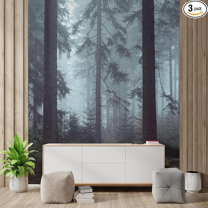 wall26 Foggy Pin Forest Removable Wall Mural | Self-Adhesive Large Wallpaper - 108x72 inches