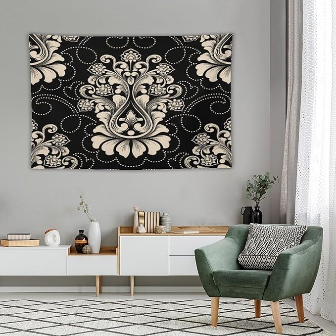 ZhiRain Damask Tapestry Wall Hanging Vintage Antique Baroque Classic Floral Elegant Chic Flower Tapestries Home Decor for Living Room Bedroom Farmhouse Apartment Dorm 60"x90"