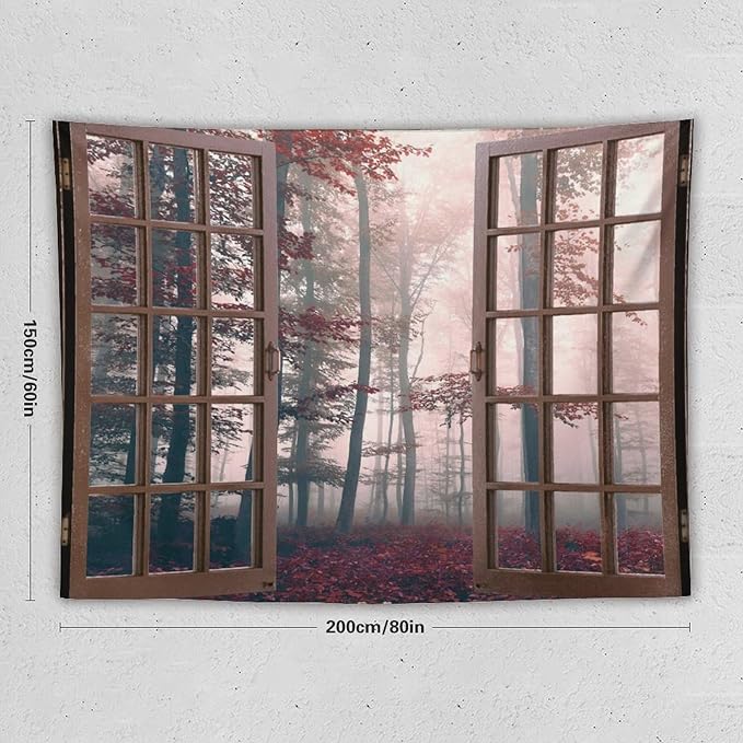 ZhiRain Nature Forest Tapestry Wall Hanging Autumn Mystic Foggy Fall Enchanted Woods Wild Trees Print Tapestries Home Decor for Living Room Bedroom Apartment Farmhouse Dorm 60"x80"