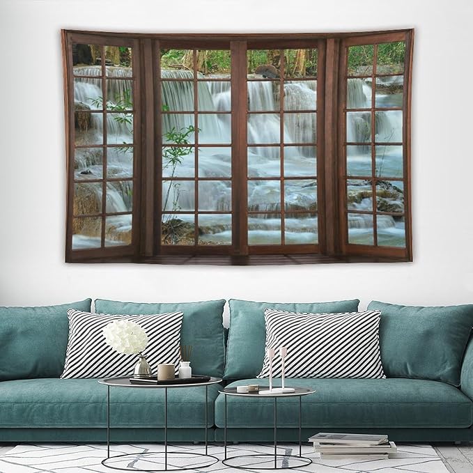ZhiRain Nature Waterfall Landscape Tapestry Wall Hanging Forest Bamboo Garden Jungle Stream Scenery Tapestries Home Decor for Living Room Bedroom Apartment Farmhouse Dorm 60"x90"