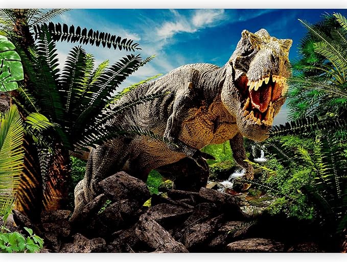 artgeist Wall Mural 3D Effect 135x101 in - Peel and Stick Self-Adhesive Wallpaper Removable Large Sticker Foil Wall Decor Print Picture Image Design - Dinosaurs City g-C-0095-a-a