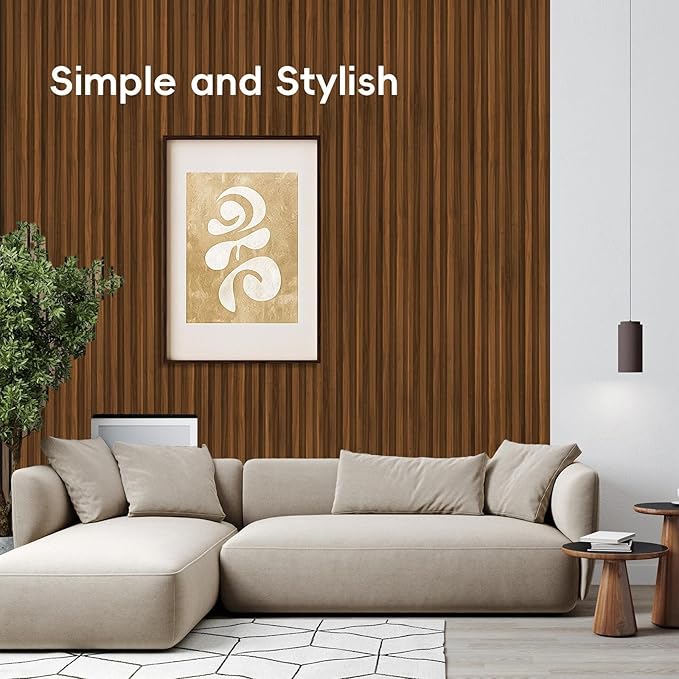 18Pack WPC Wainscoting Panels, 48.2 x 6.2 Inches 3D Accent Wall Panels for Interior Wall Decor, Fluted Wood Paneling for Living Room, TV Background, Office, Bedroom (Teak)