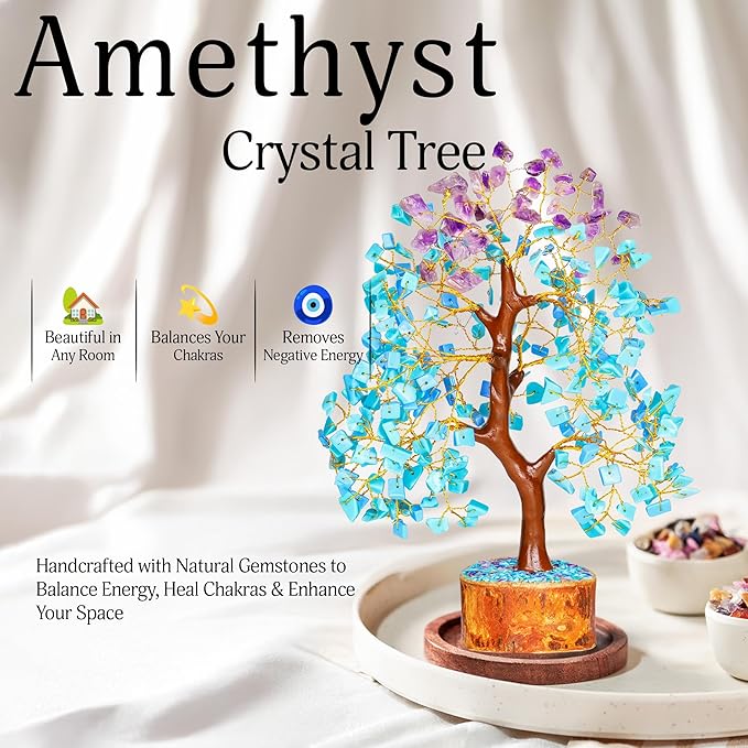 YATSKIA Amethyst and Turquoise Crystal Tree of Life - Crystal Decor - Spiritual Gifts - Crystals Gifts for Women - Gemstones and Crystals
