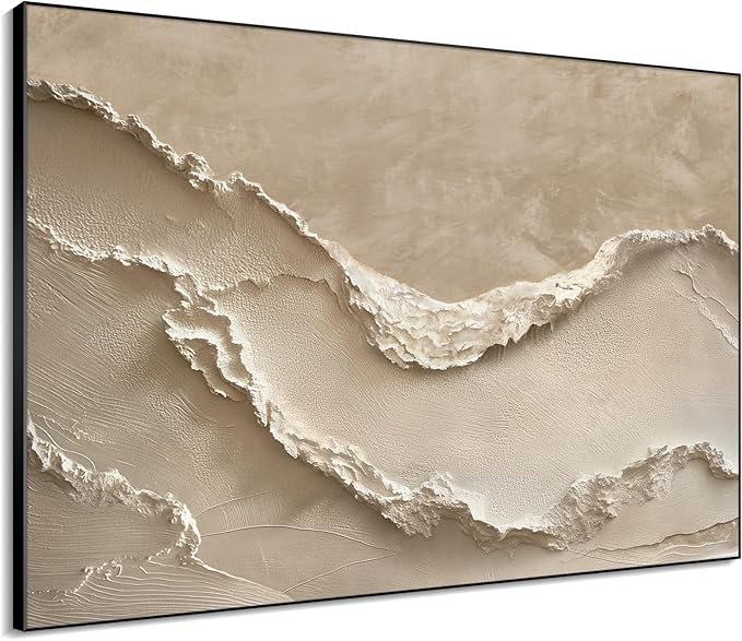 46"x60" XL Framed Wall Art - Decor Neutral Beige Layered Landscape (Frame Assembly Required)