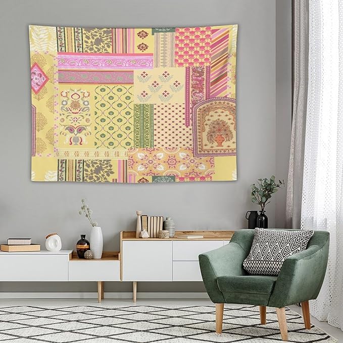 ZhiRain Patchwork Bohemian Tapestry Wall Hanging Colorful Boho Flower Floral Botanical Vintage Retro Indian Tapestries Home Decor for Living Room Bedroom Apartment Farmhouse Dorm 60"x80"