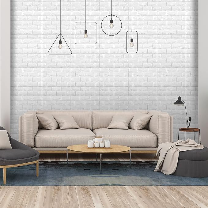 30PCS 3D Wall Panels Peel and Stick Faux Brick Wallpaper White Self Adhesive Foam Brick Paneling Faux Stone Wall Panels (30PCS, White)