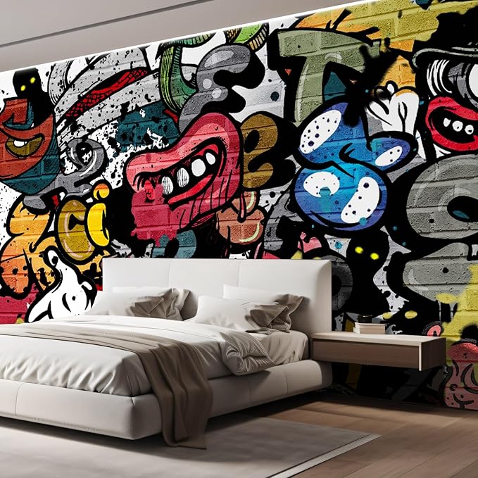 wall26 Removable Wall Sticker/Wall Mural Cartoon Anime Spray Paint Characters Graffiti & Street Art Cityscape Digital Art Realism Urban Edgy for Living Room, Bedroom, Office - 120x144 inches