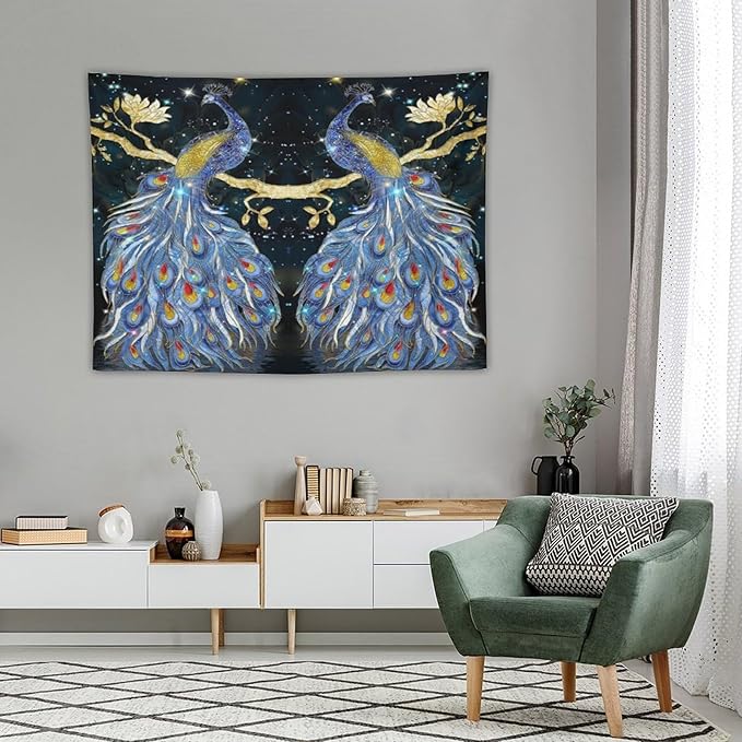 ZhiRain Elegant Peacock Tapestry Wall Hanging Exotic Fantastic Animal with Glitter Starry Sky Modern Tapestries Home Decor for Living Room Bedroom Farmhouse Apartment Dorm 30"x40"