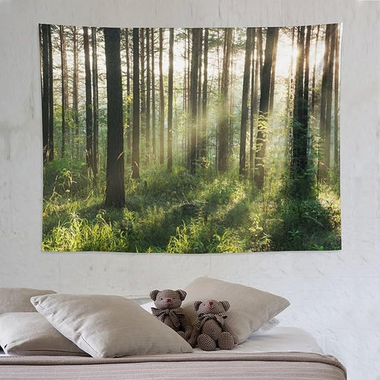 ZhiRain Forest Tree Tapestry Wall Hanging Nature Landscape Sunshine Through Tree Green Fresh Woodland Scenery Tapestries Home Decor for Living Room Bedroom Apartment Farmhouse Dorm 60"x80"