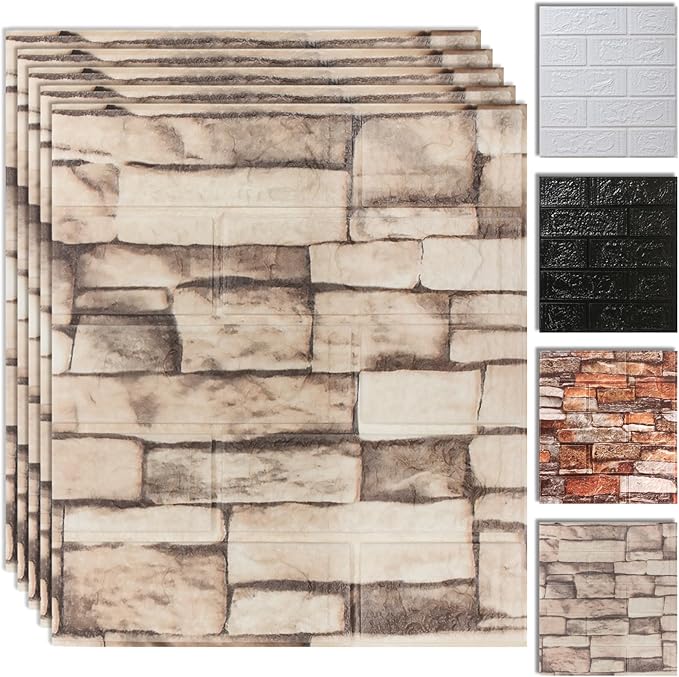 20PCS 3D Wall Panels Peel and Stick Foam, Self-Adhesive Decorative 3D Brick Wallpaper Wall Covering, Faux Stone Wall Panel Foam Brick for Living Room, Kitchen, Bathroom