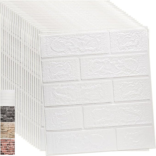 WAPANE 3D Brick Peel and Stick Wallpaper, 3D Wall Panels Self Adhesive, Removable Wallpaper Waterproof PE Foam Paintable,for Bedroom/Living Room/Kitchen and Home Decoration (20 Pack, White)