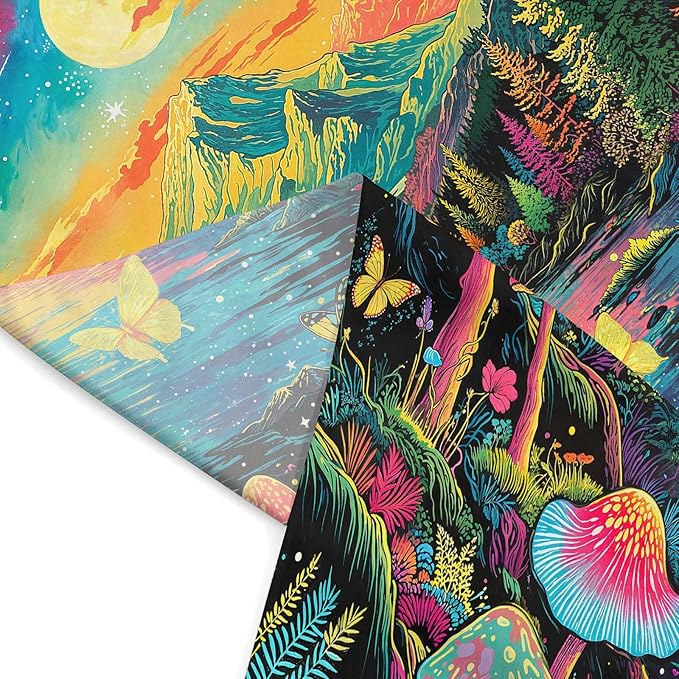 Zussun Blacklight Mushroom Forest Tapestry UV Reactive Nature Mountain Moon Butterfly Tapestry for Bedroom Aesthetic Landscape Large Tapestries Wall Hanging for Dorm Living Room Decor 80 x 60 Inch