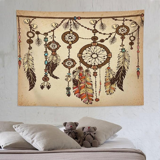 ZhiRain Retro Rustic Dream Catcher Tapestry Wall Hanging Boho Native Dreamcatcher Hippie Feather Tapestries Home Decor for Living Room Bedroom Apartment Farmhouse Dorm 60"x80"