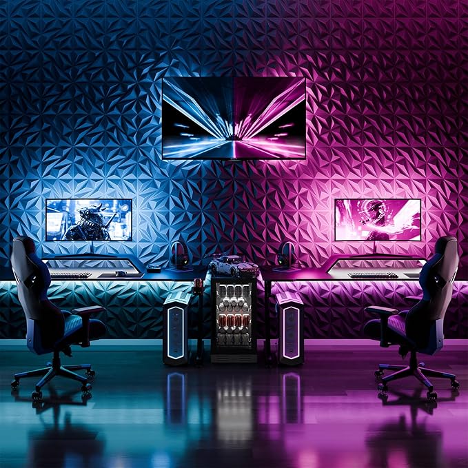 ZELMINE 32 Pack 3D Wall Panels for Interior Wall Decor, 11.8'' x 11.8'' Decorative Wall Panels, Accent Wall Panels, 3D Diamond Design Wall Decor for Living Room, Bedroom, Gaming Room, Black