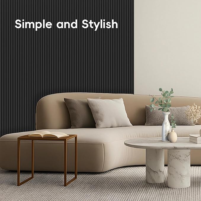 18Pack WPC Wainscoting Panels, 48.2 x 6.2 Inches 3D Accent Wall Panels for Interior Wall Decor, Fluted Wood Paneling for Living Room, TV Background, Office, Bedroom(Matte Black)