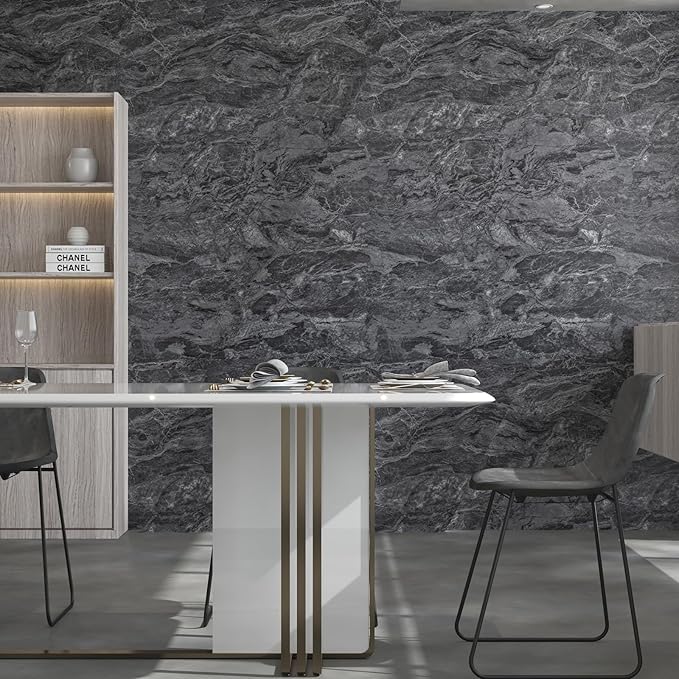 197x48inch Extra Wide Marble Granite Contact Paper peel and stick on Kitchen Countertops Vinyl laminate Sheets Wallpapers Black White Matte Self Adhesive Sticker Bathroom Removable Wall Wrapping Paper