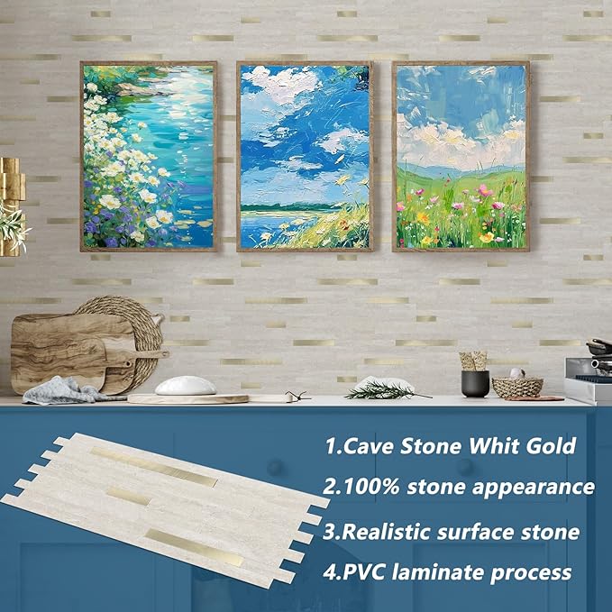 Yipscazo 2026 New Upgrade PVC Wall Tiles Stick on Tiles for Backsplash Kitchen, Bathroom, Laundry Room, Camper, Fireplace (20 Sheets, Beige Cave Stone)