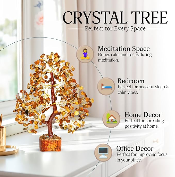YATSKIA Tiger Eye Crystal Tree - Gemstone Tree of Life - Tiger Eye Stone - Chakra Gifts - Crystal Décor - Feng Shui Decor - Spiritual Gifts for Women