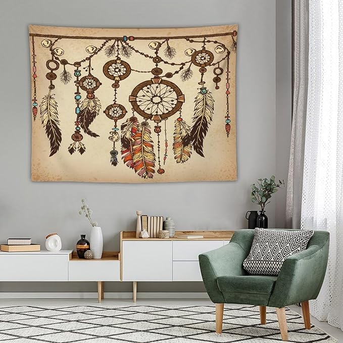 ZhiRain Retro Rustic Dream Catcher Tapestry Wall Hanging Boho Native Dreamcatcher Hippie Feather Tapestries Home Decor for Living Room Bedroom Apartment Farmhouse Dorm 60"x80"