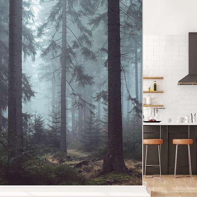 wall26 Foggy Pin Forest Removable Wall Mural | Self-Adhesive Large Wallpaper - 108x72 inches
