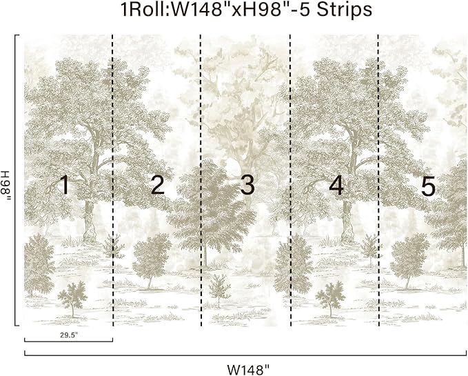 Zeeko Vintage Forest Wall Mural Peel and Stick 148" W x 98" H Beige Tree Wallpaper Self-Adhesive Large Nature Landscapes Murals Canvas Wall Decor for Bedroom Bathroom