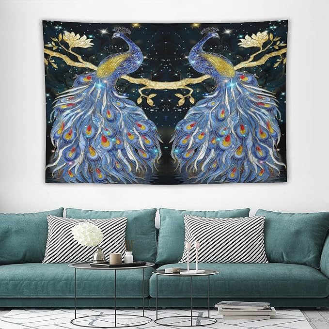 ZhiRain Elegant Peacock Tapestry Wall Hanging Exotic Fantastic Animal with Glitter Starry Sky Modern Tapestries Home Decor for Living Room Bedroom Farmhouse Apartment Dorm 40"x60"