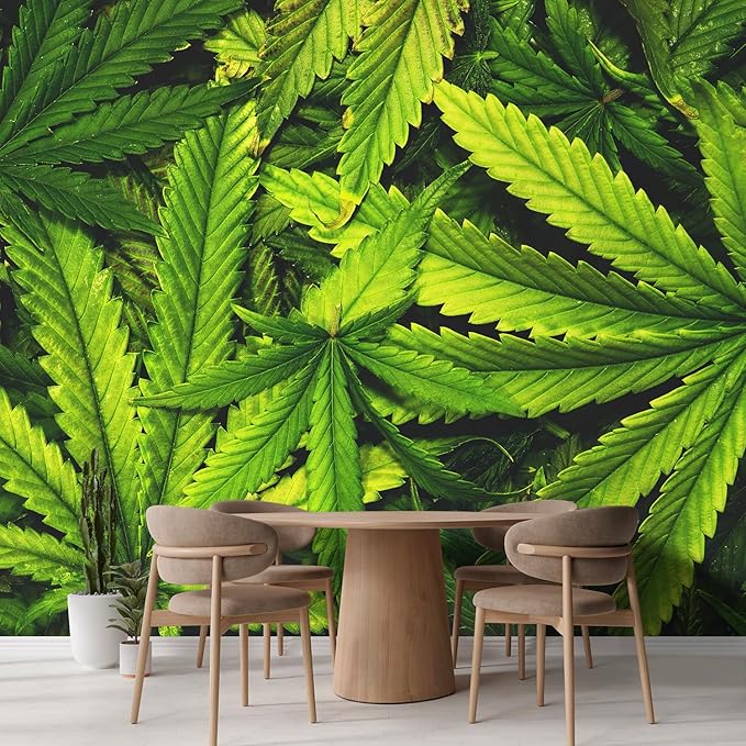 wall26 Cannabis Texture Marijuana Leaf Pile Background with Flat Vintage Style Removable Wall Mural Self-Adhesive Large Wallpaper - 100x144 inches