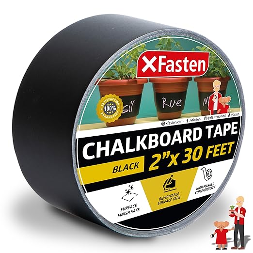 XFasten Black Chalkboard Tape Removable, 2-Inch x 30-Foot, Black, Smudge Resistant Sticky Chalkboard Label Duct Tape
