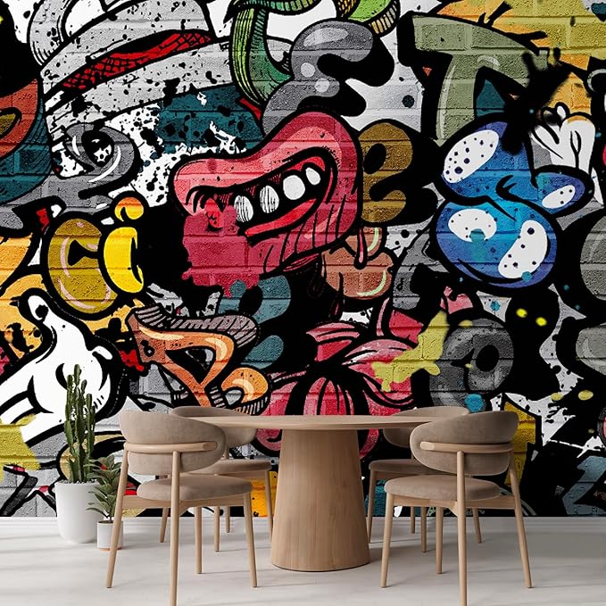 wall26 Removable Wall Sticker/Wall Mural Cartoon Anime Spray Paint Characters Graffiti & Street Art Cityscape Digital Art Realism Urban Edgy for Living Room, Bedroom, Office - 132x192 inches